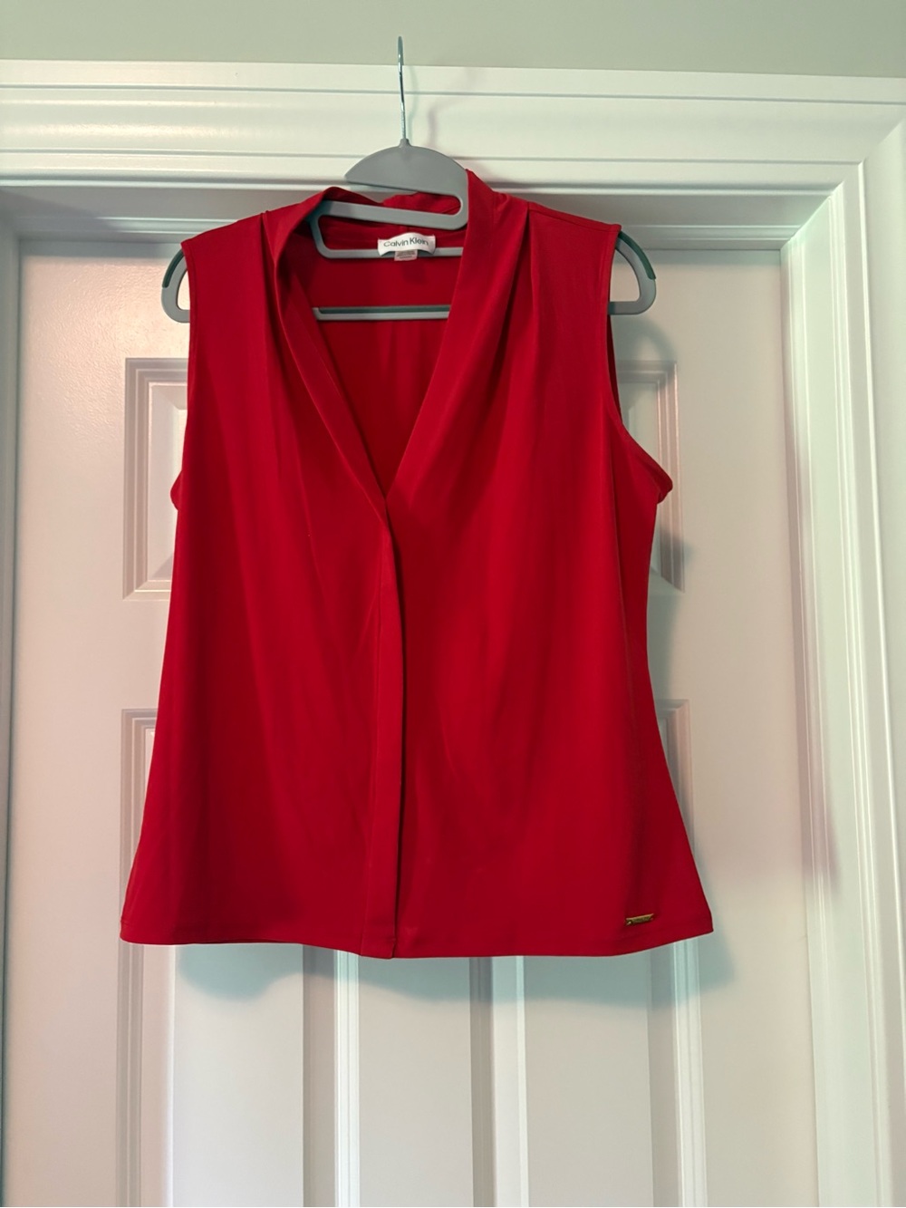 Calvin Klein Vibrant Red Sleeveless V-Neck Blouse